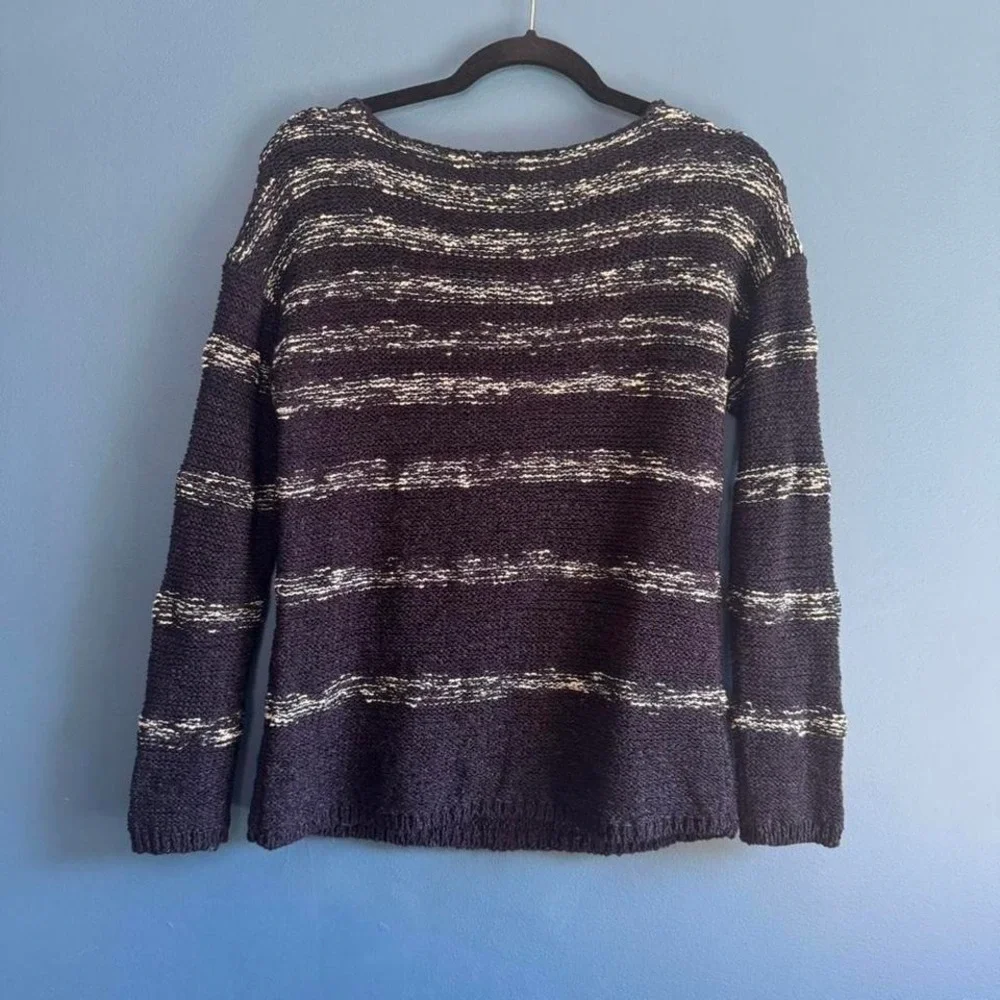 Talbots Stripe Sweater Women's Size Small Petite‎ Blue White Drop Shoulder Knit